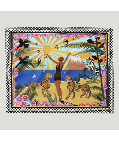 Pañuelo de algodón Sicilia de Ortigia con estampado inspirado en el Mediterráneo con animales exóticos.