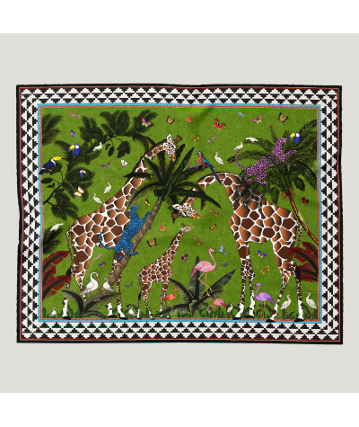 Pañuelo de algodón Giraffe Green de Ortigia con estampado de jungla y animales exóticos