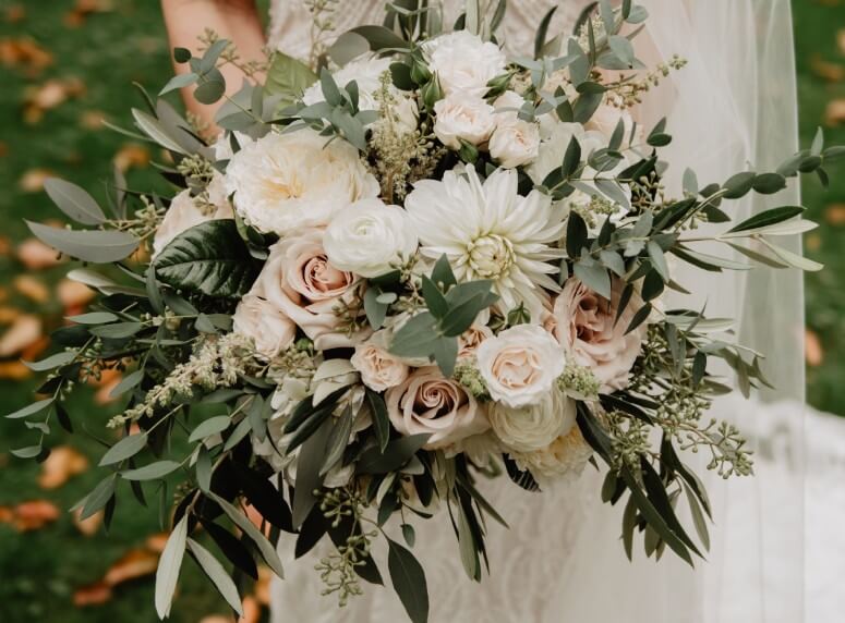Ramo de flores vestido de novia vintage