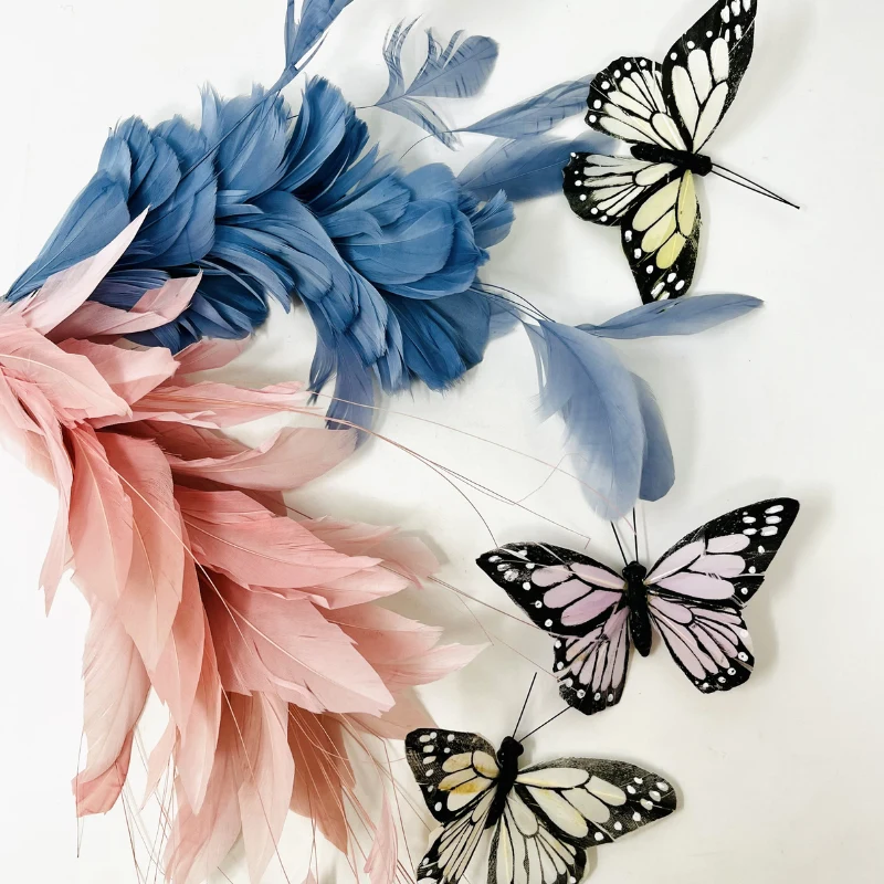 Materiales para tocados en primavera - plumas en tonos azul y rosa | Anhelo